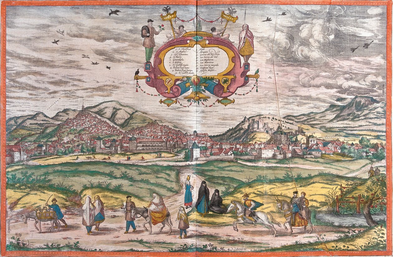 Utsikt over Granada, Spania (etsning av Franz Hogenberg