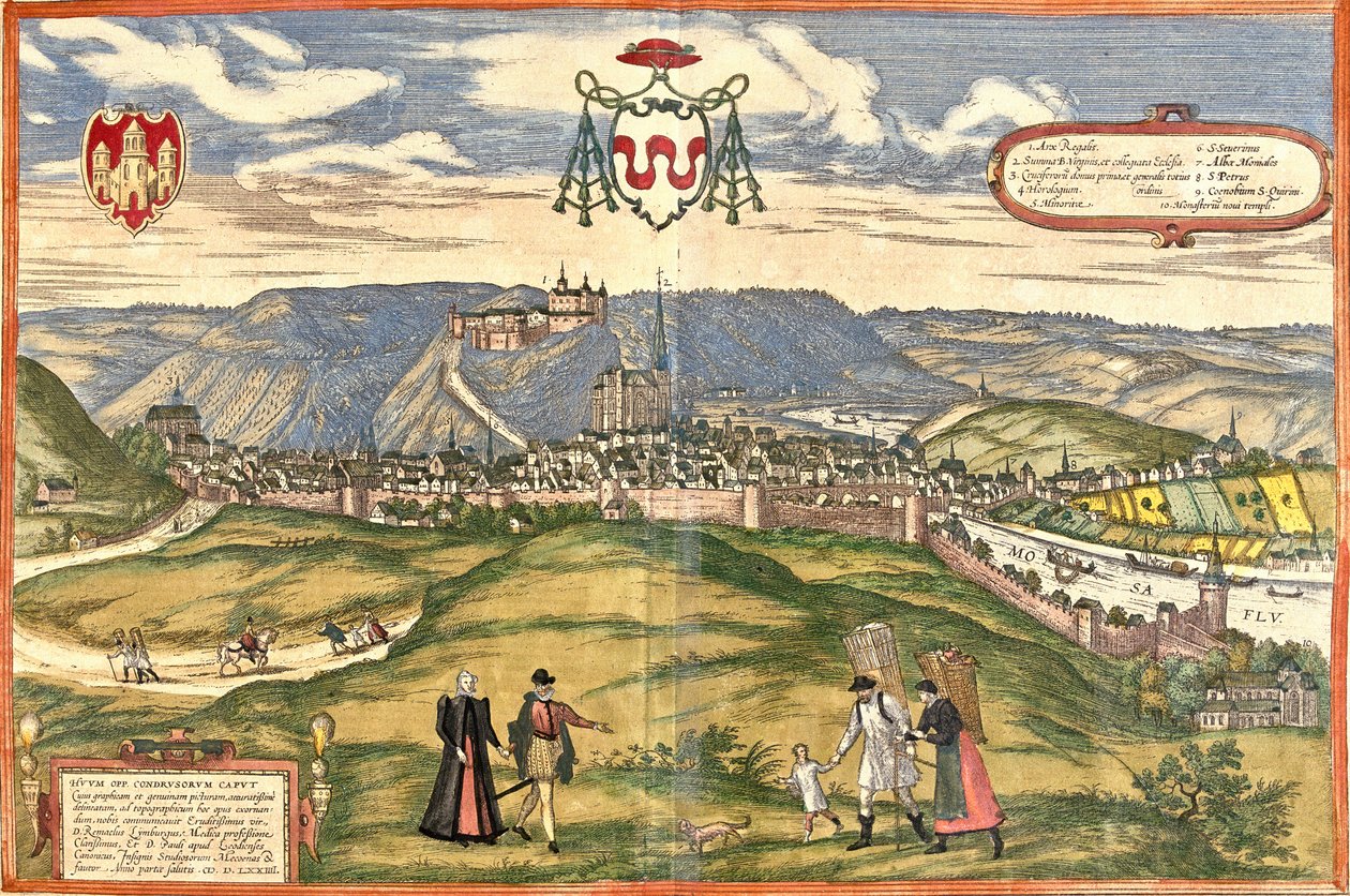 Utsikt over Huy (Huum), Belgia (etsing av Franz Hogenberg