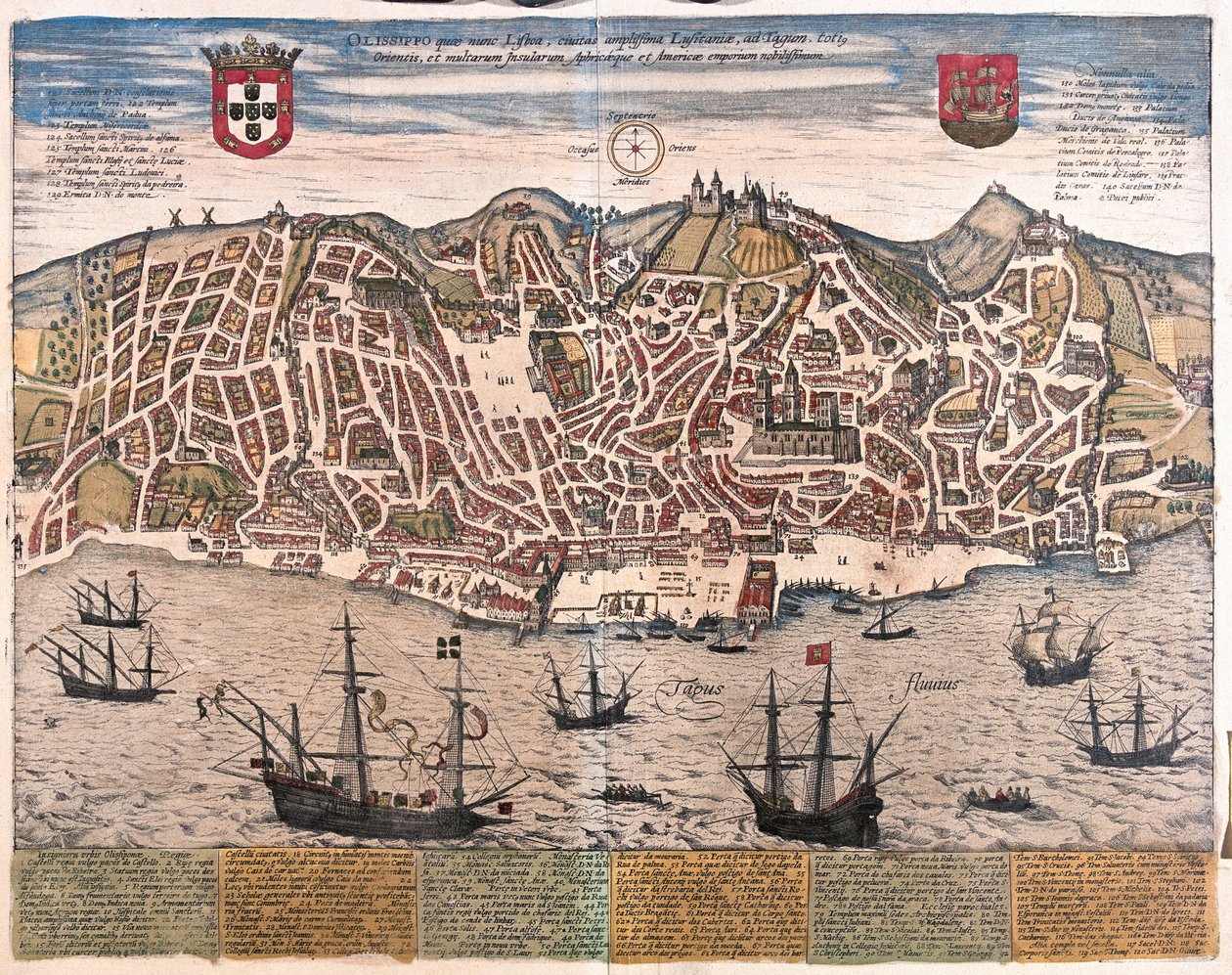 Utsikt over Lisboa, Portugal (gravering av Franz Hogenberg