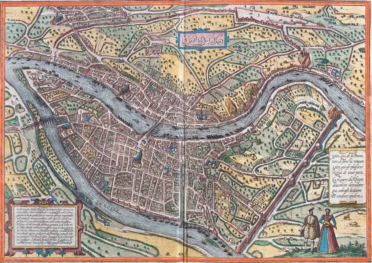 Utsikt over Lyon (Lugdunum), Frankrike (radering av Franz Hogenberg