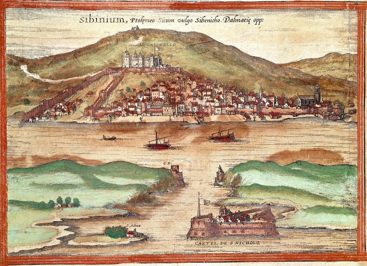 Utsikt over Sibenik (gravering av Franz Hogenberg