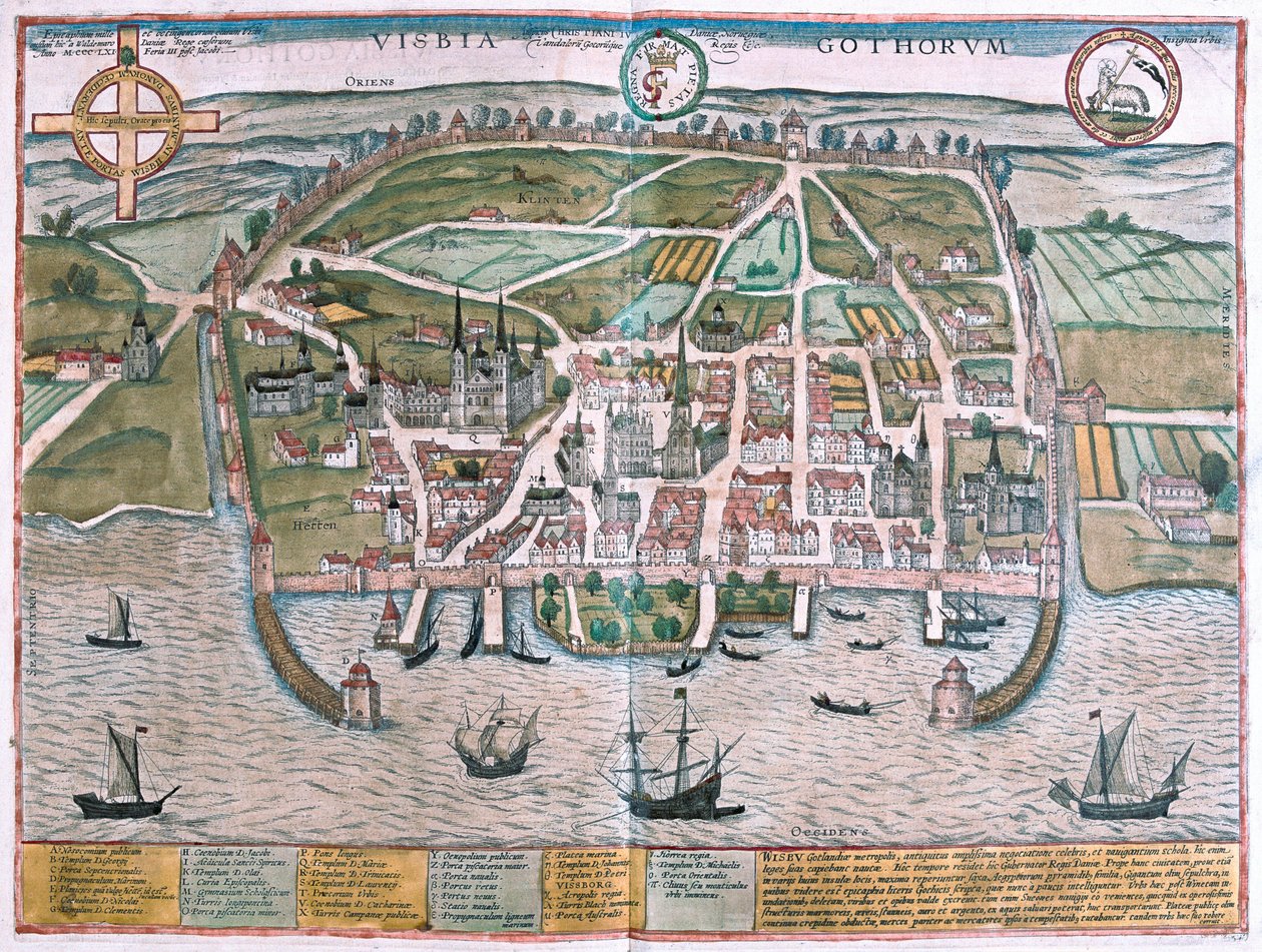 Visby, Gotland Isle, Sverige (gravering av Franz Hogenberg