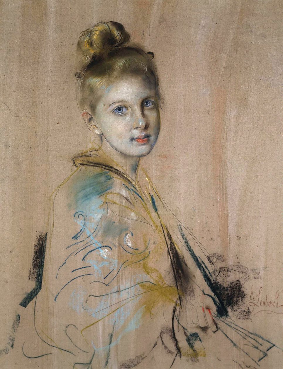 Jente med en fan, 1880-tallet. av Franz von Lenbach