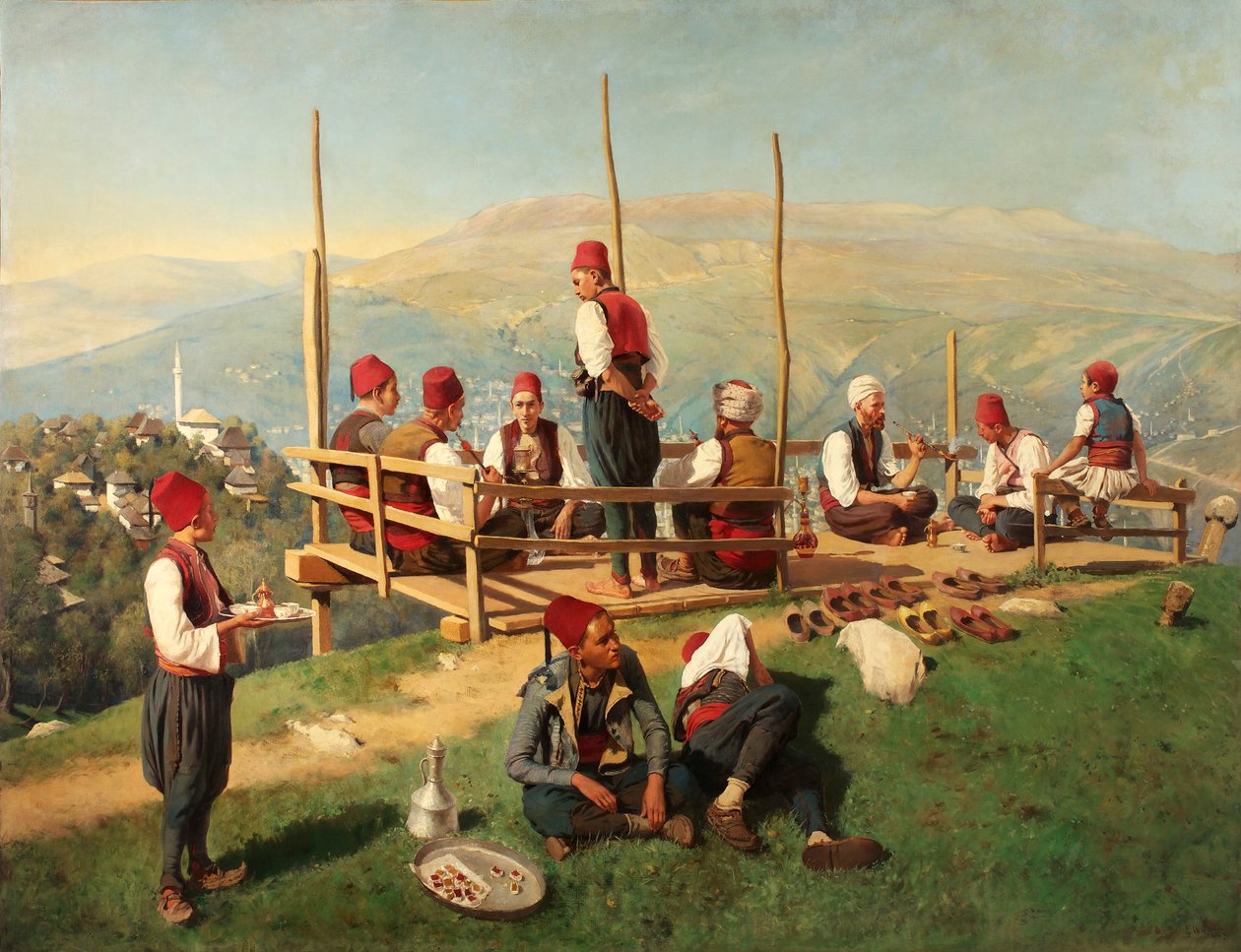 Türkisches Kaffeehaus in Sarajevo   1348640   no       norwegian Successfully Translated  Original: Nu ik mijn vijand heb gemaakt geheel confuis / Zoo stap ik onvermoeid / weer naar mijn boeren huis (title on object) Translat: Nu ik mijn vijand heb gemaakt av Franz Leo Ruben
