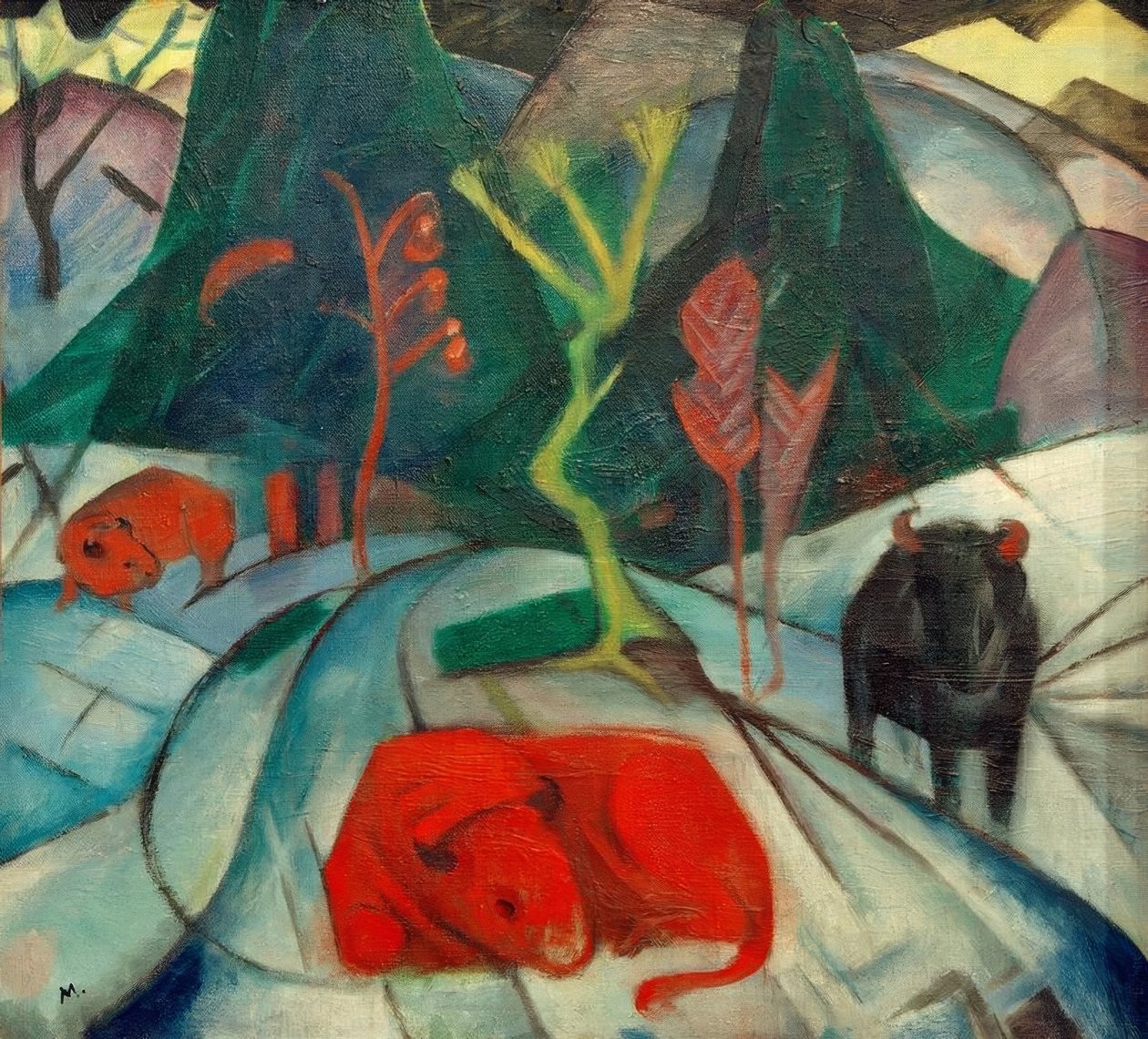Bison om vinteren (rød bison) av Franz Marc