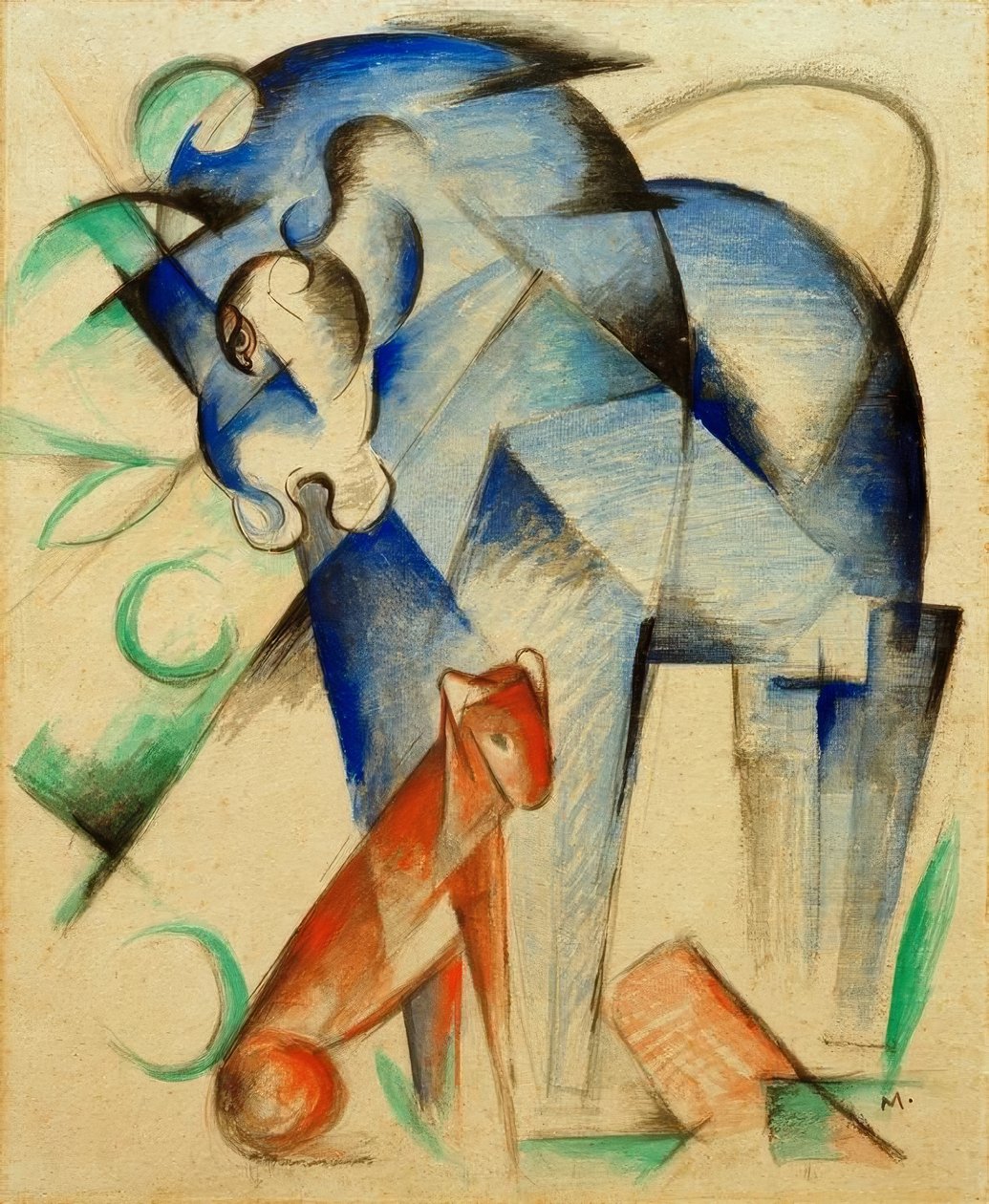 Mytiske dyr (blå hest og rød hund) av Franz Marc