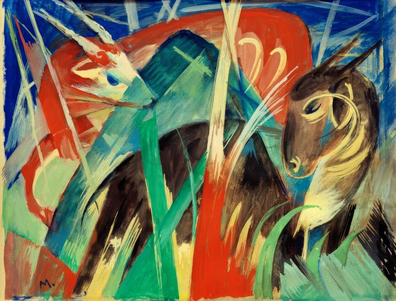 Mytiske dyr I (Animal Composition I) av Franz Marc