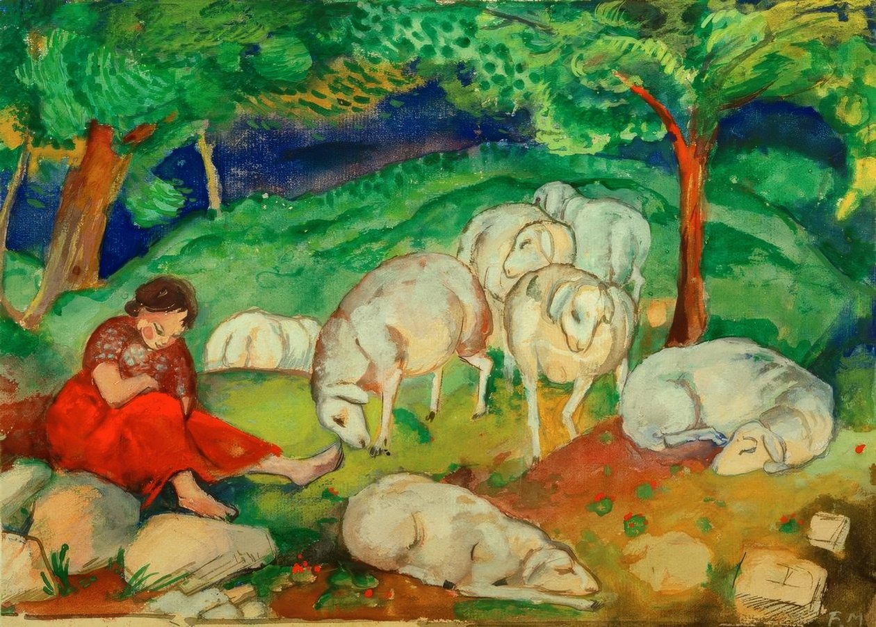 Gjeterinne med sauer av Franz Marc