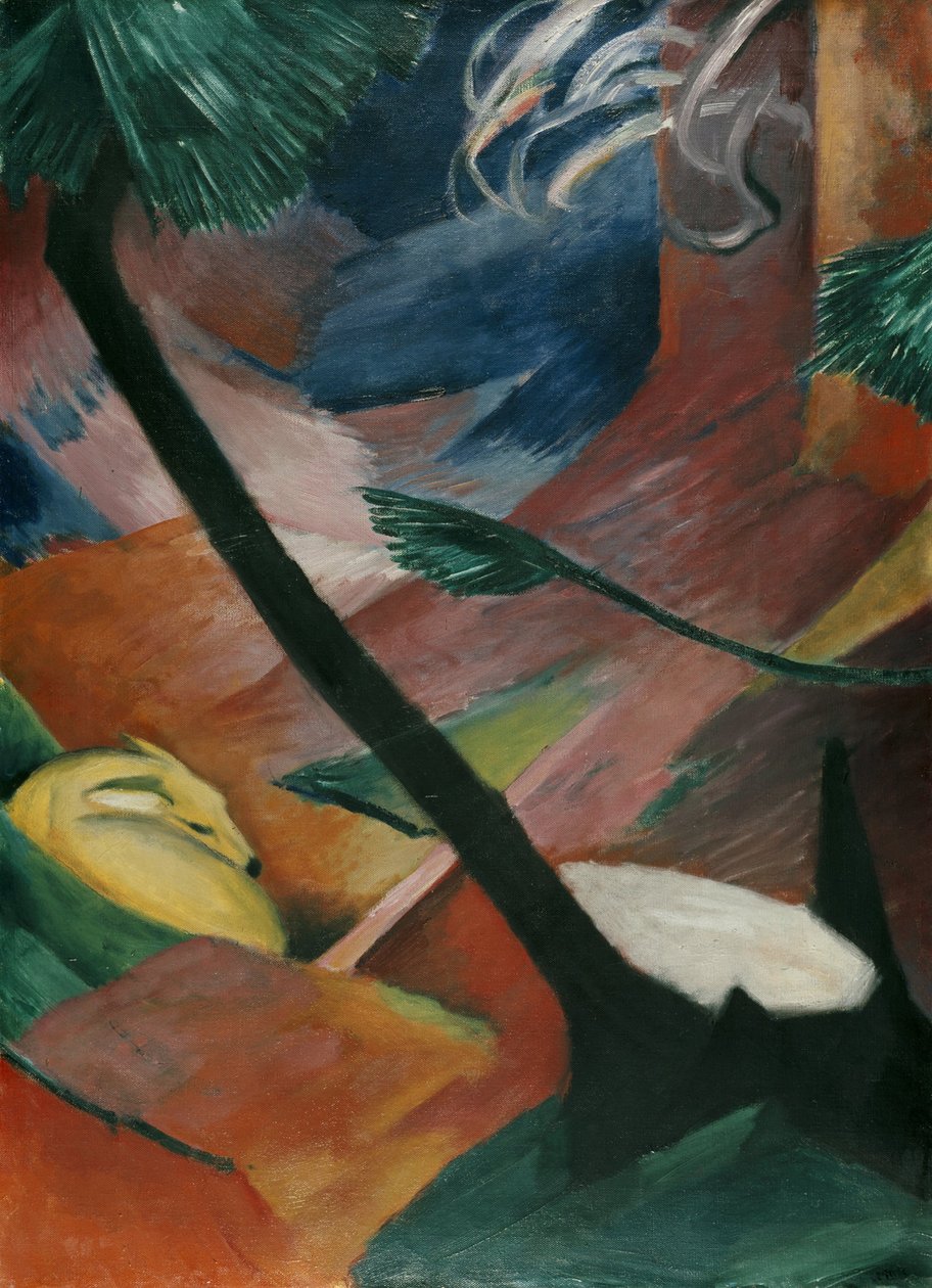 Hjort i skogen II av Franz Marc
