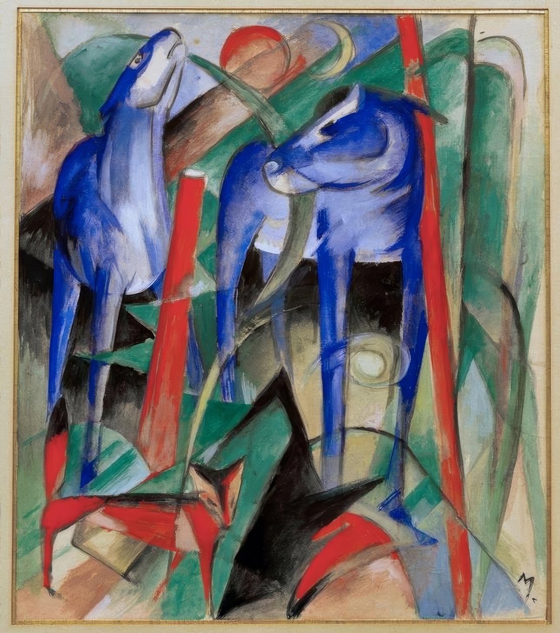 Creation of the Horses (tre mytiske dyr) av Franz Marc