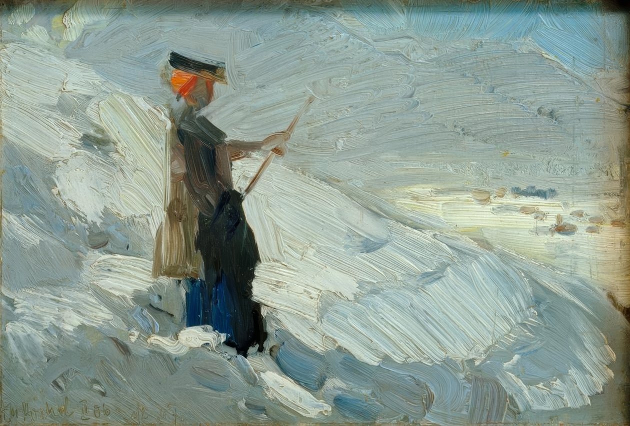 Stående kvinne i vinterlandskap av Franz Marc