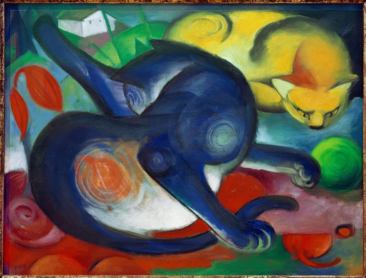 To katter, blå og gul av Franz Marc