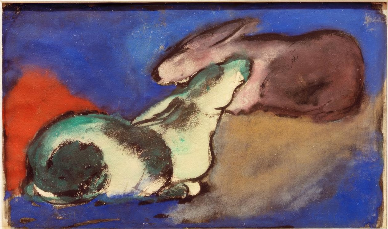 To sovende harer av Franz Marc