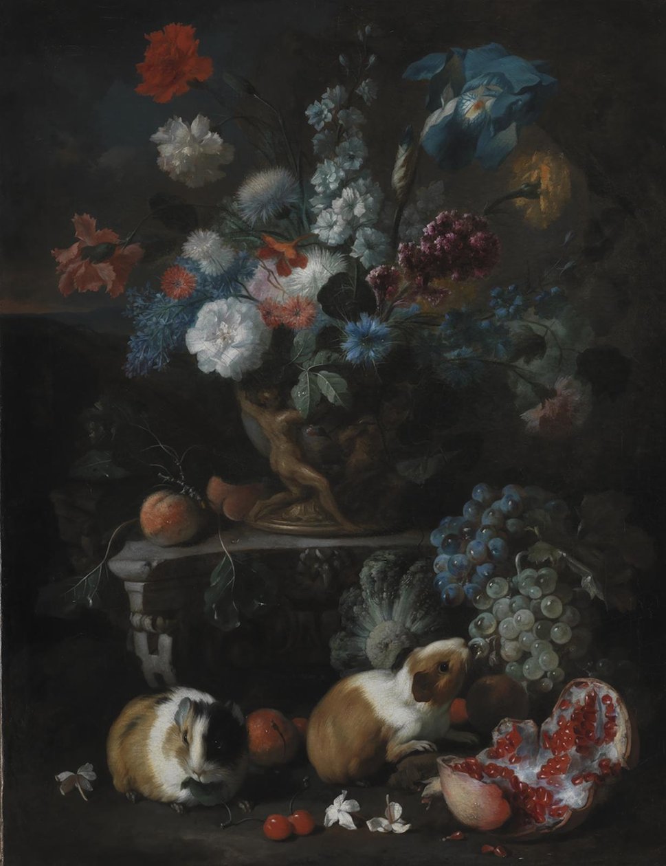 Blomsterstykke med marsvin av Franz Werner Tamm
