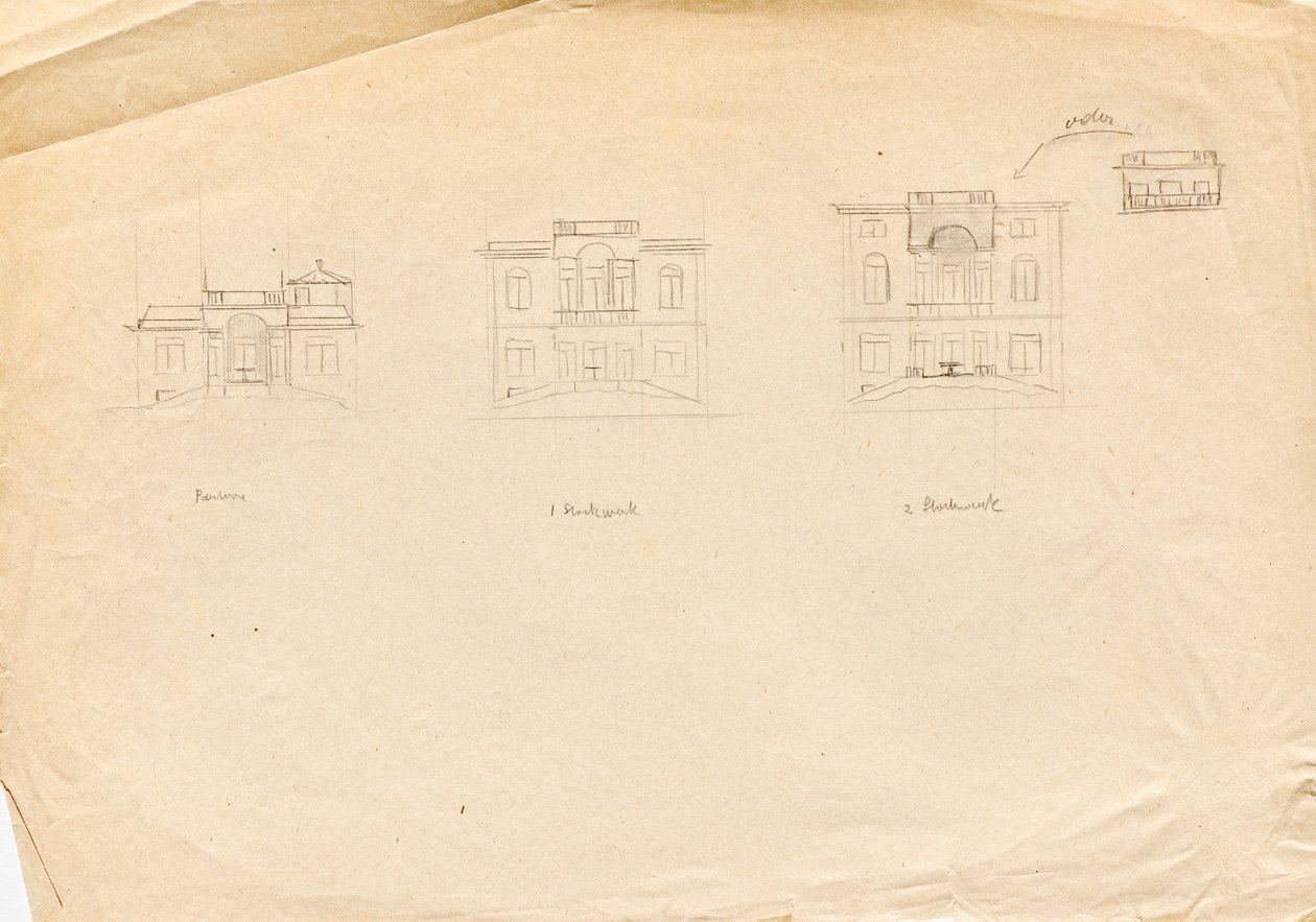 Designskisser til Matschs ateliervilla - hagefasade av Franz von Matsch
