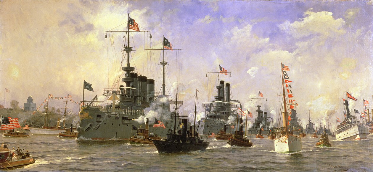 Naval Parade, holdt til ære for kommandør George Dewey (1837-1917) 1898 av Fred Pansing