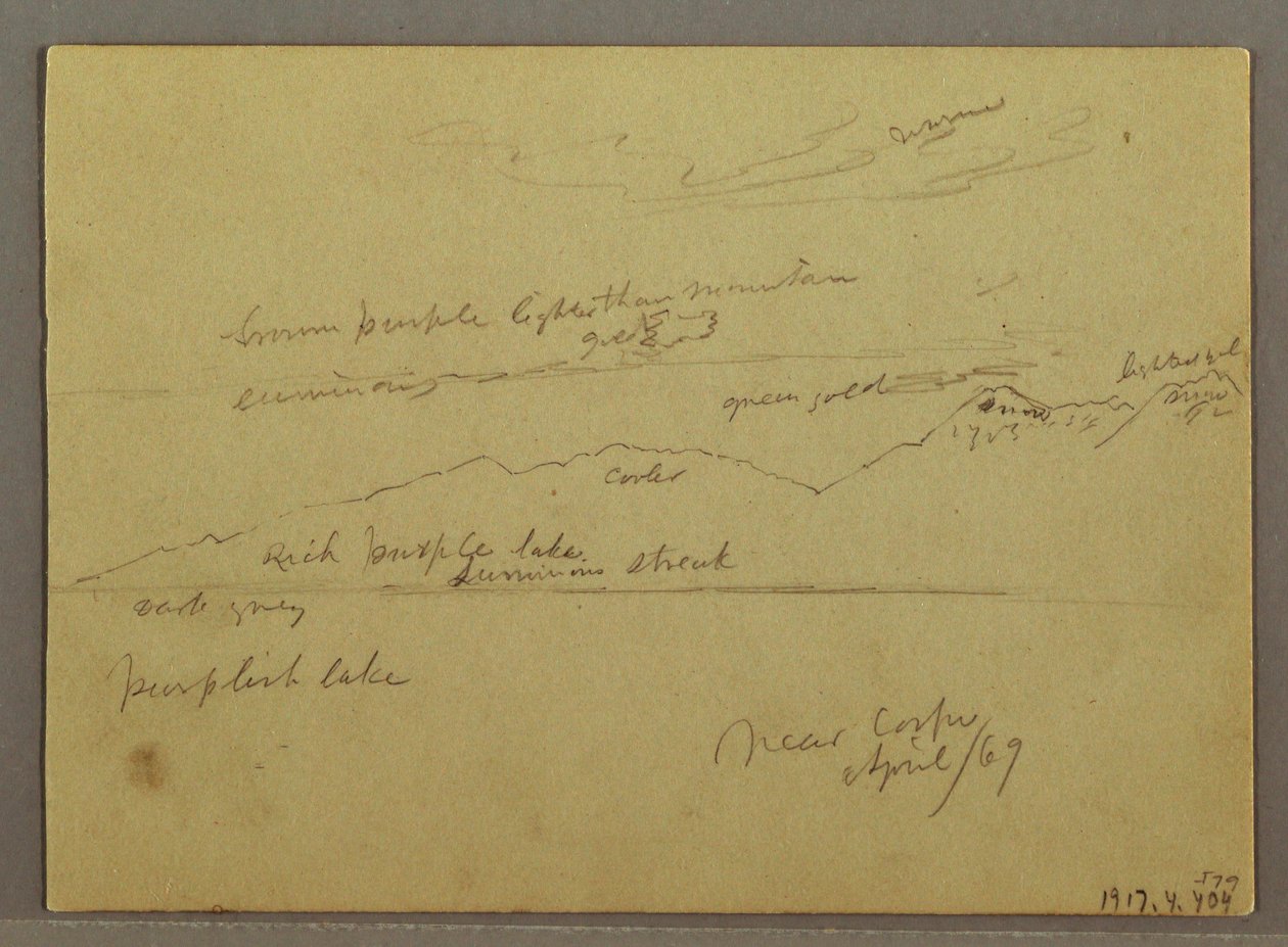 Tegning, himmelstudium over sjøen av Frederic Edwin Church