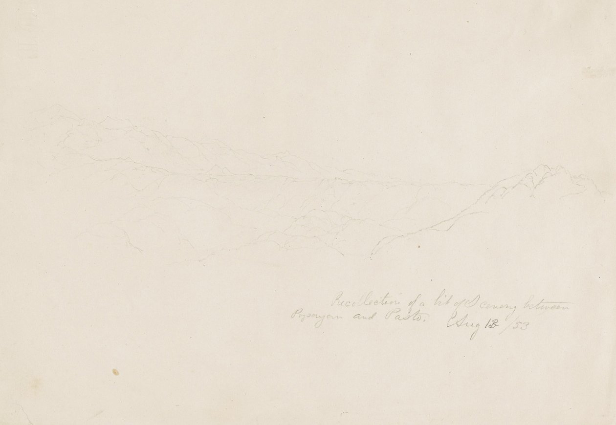 Fjellaktig landskap mellom Popyan og Pasto, Colombia av Frederic Edwin Church