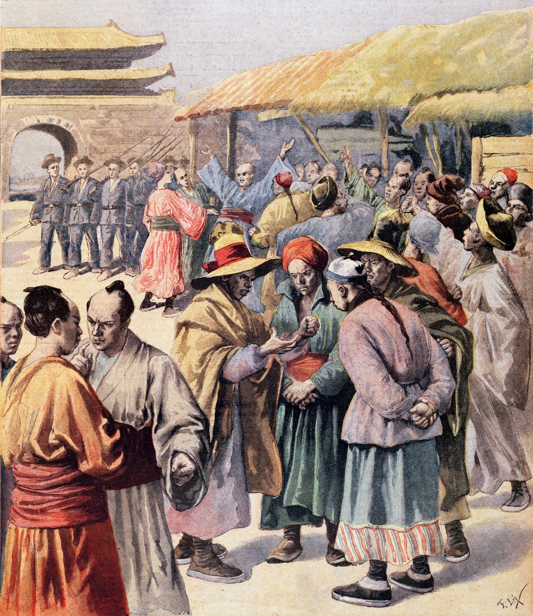 Disturbances in Seoul, cover av 'Le Petit Journal', 13. august 1894 av Frederic Theodore Lix