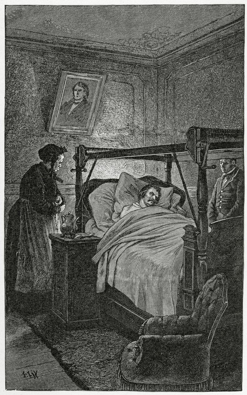 Death of Balzac - illustrasjon fra Things sett, 1800-tallet (bw-gravering) av Frederic Theodore Lix