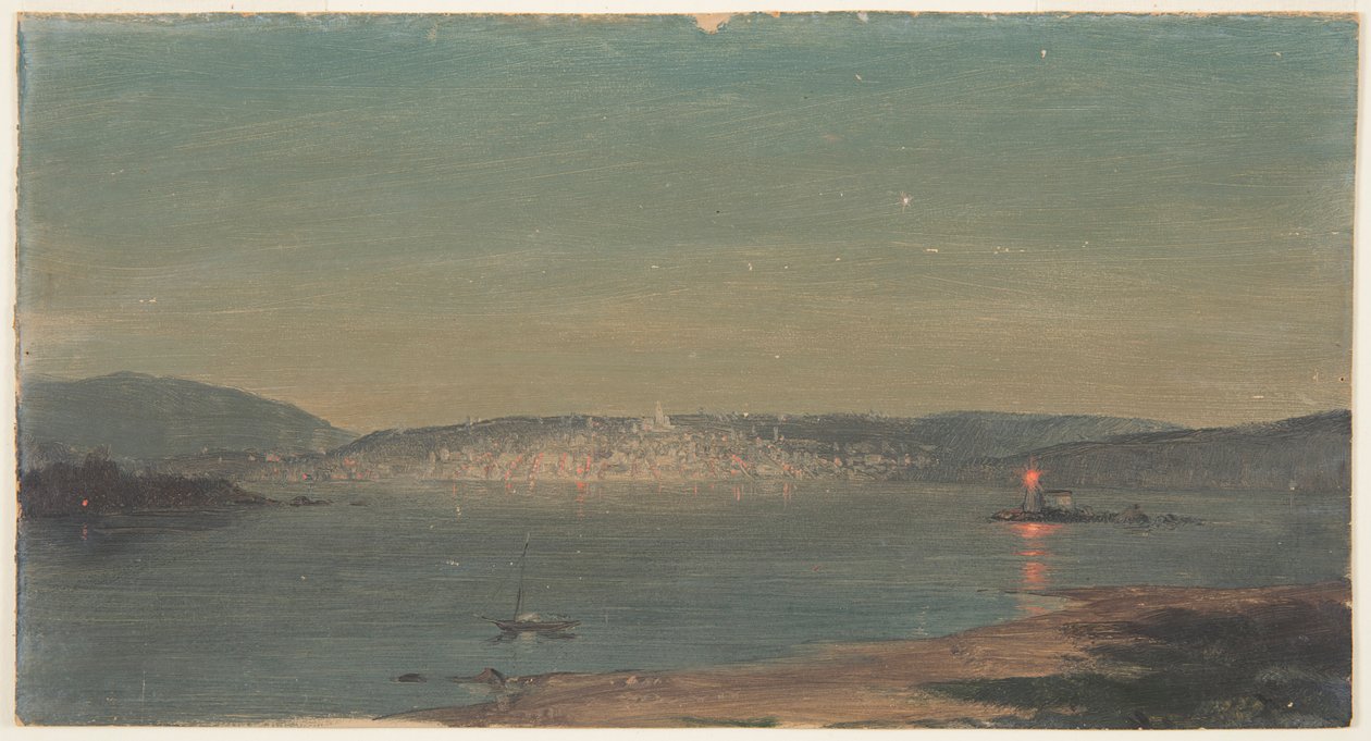 Nattutsikt over en havneby av Frederic Edwin Church