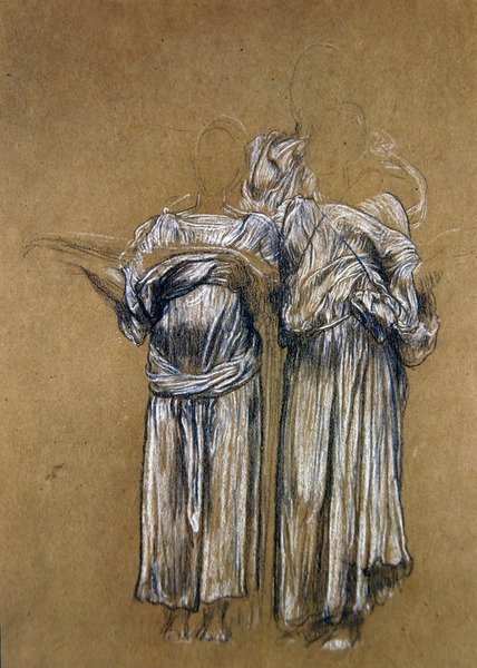 Studie for musikk (kritt på papir) av Frederic Leighton