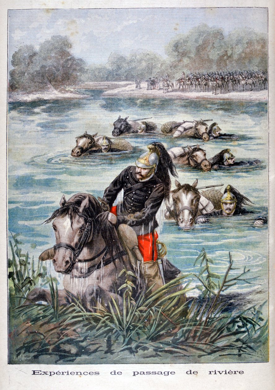 Fransk kavaleri som forser en elv, 1896 av Frederic Lix