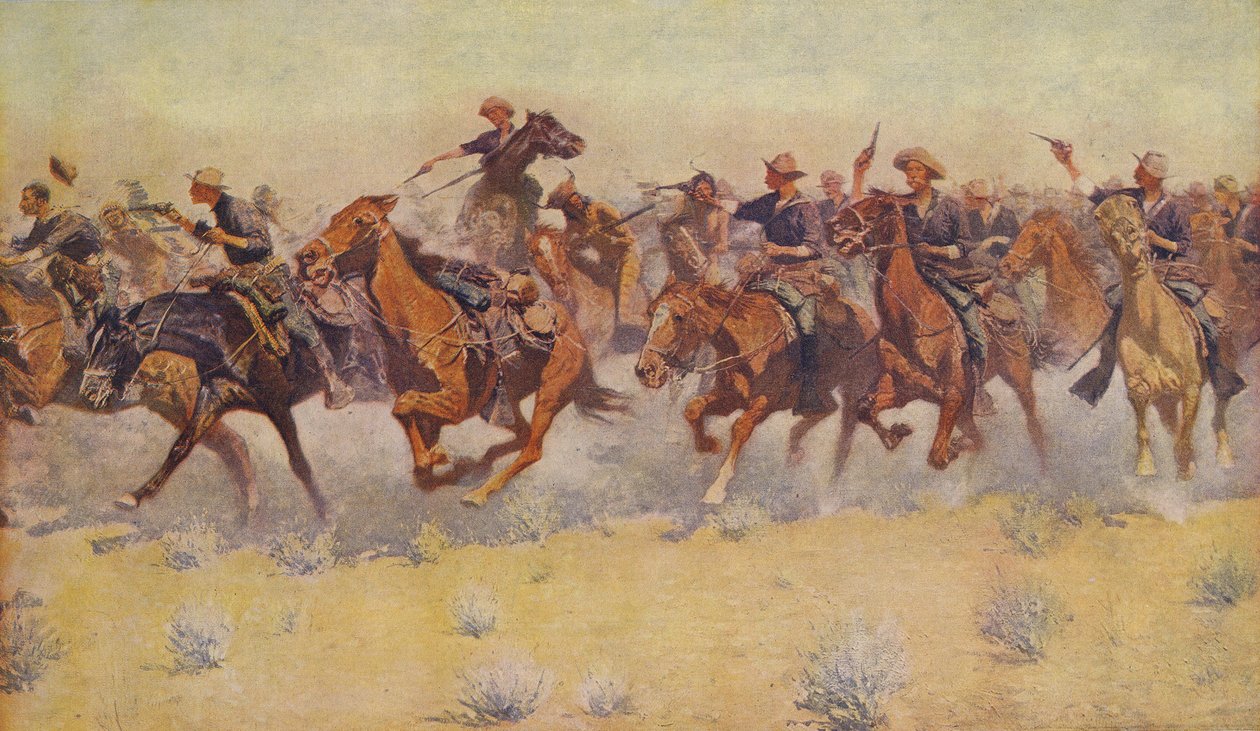 The Charge, fra Colliers Weekly, pub.1906 av Frederic Remington