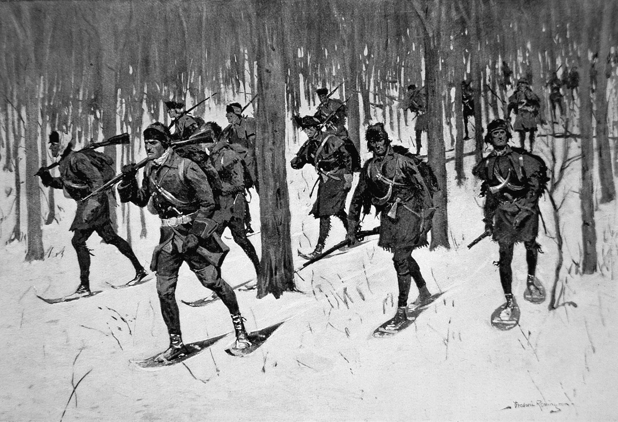 The March of Rogers Rangers (litho) av Frederic Remington