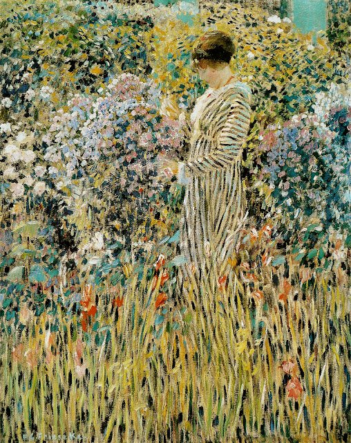 Lady in a Garden Francais: Kvinne i en hage av Frederick Carl Frieseke