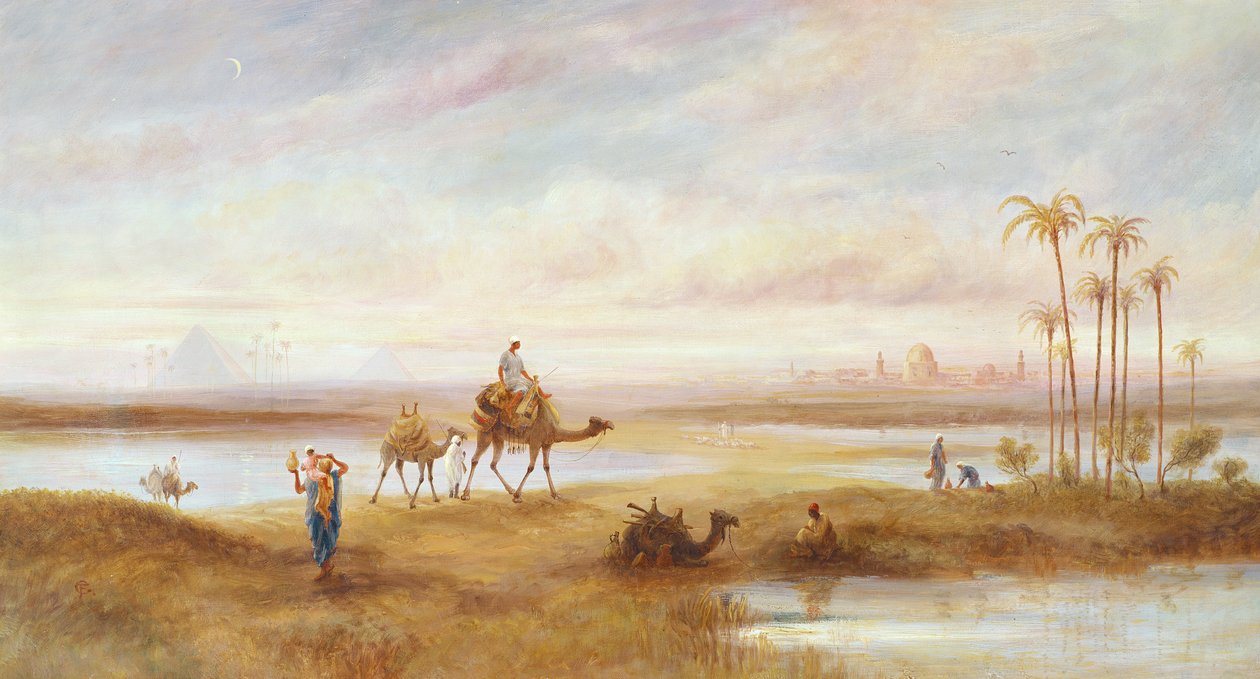 Figurer og kameler ved en oase av Frederick Goodall