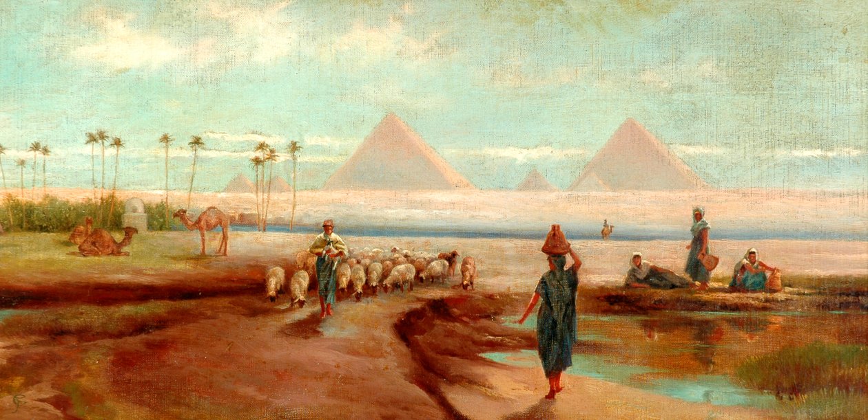 Utenfor Kairo (olje på lerret, foret på nytt) av Frederick Goodall