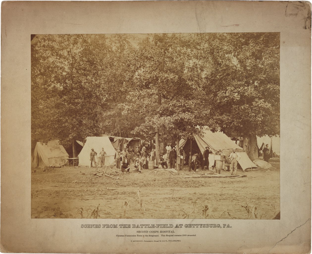 Union Second Corps feltsykehus, Gettysburg, PA. ca. 9-11 juli 1863 (sepia-bilde) av Frederick Gutekunst