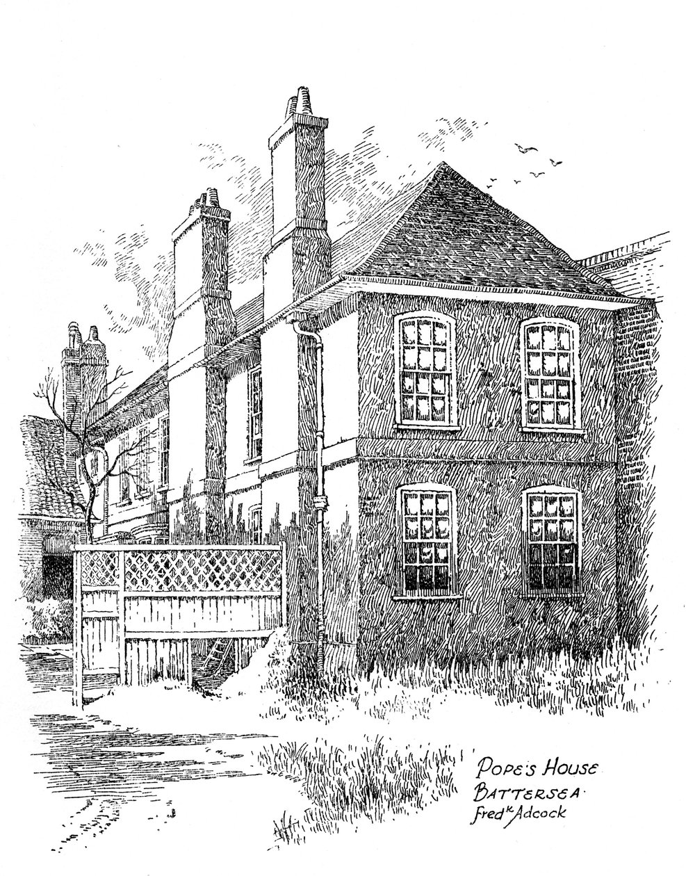 Alexander Popes hus, Battersea, London, 1912 av Frederick Adcock