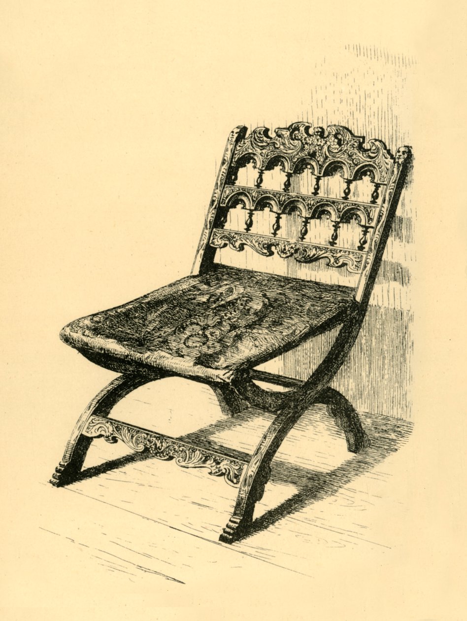 Sammenleggbar stol, valnøtttre, 1500-1600-tallet, 1881. av Frederick Albert Slocombe