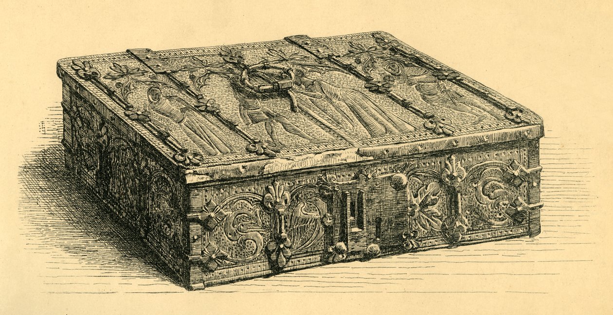 Tre- og lærskrin, 1350-1370, 1881. av Frederick Albert Slocombe