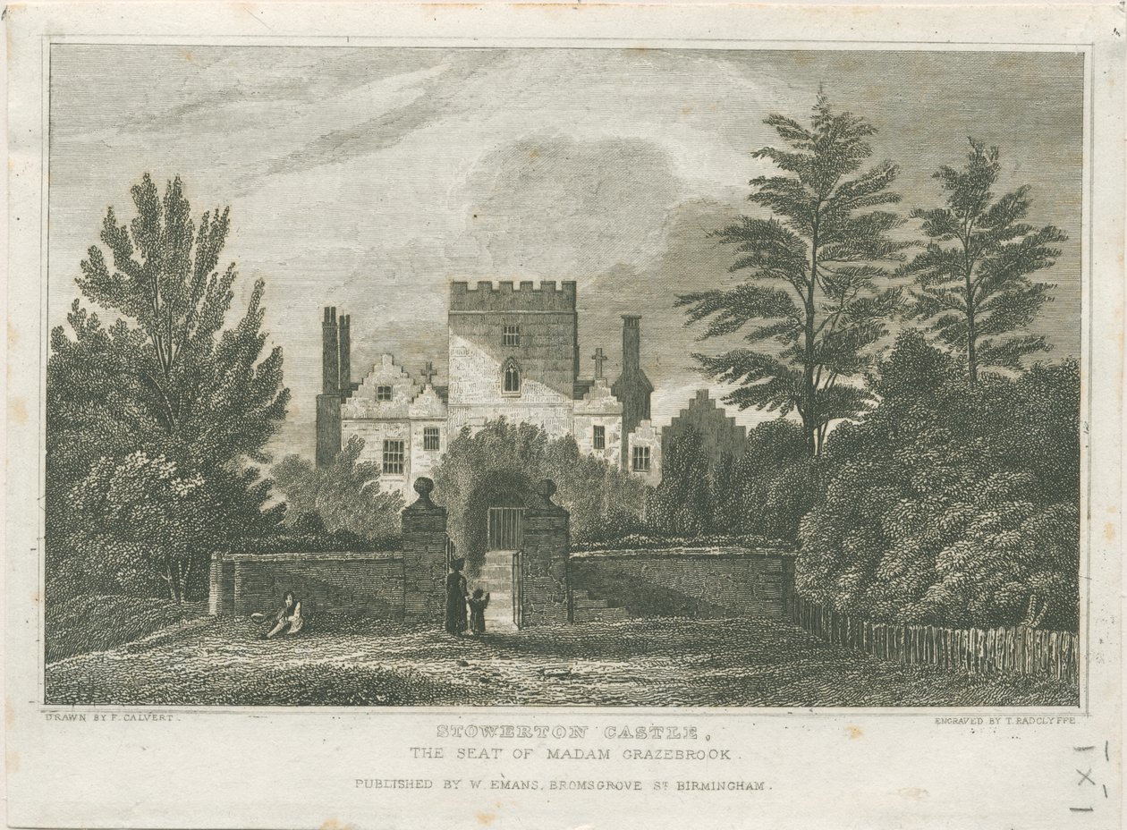 Stourton Castle: gravering, nd [c 1830] av Frederick Calvert