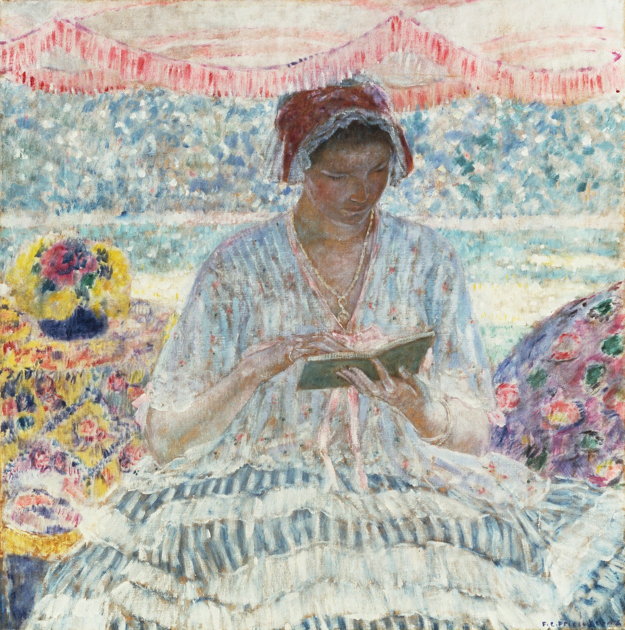 Sommerlesing (Under forteltet) av Frederick Carl Frieseke