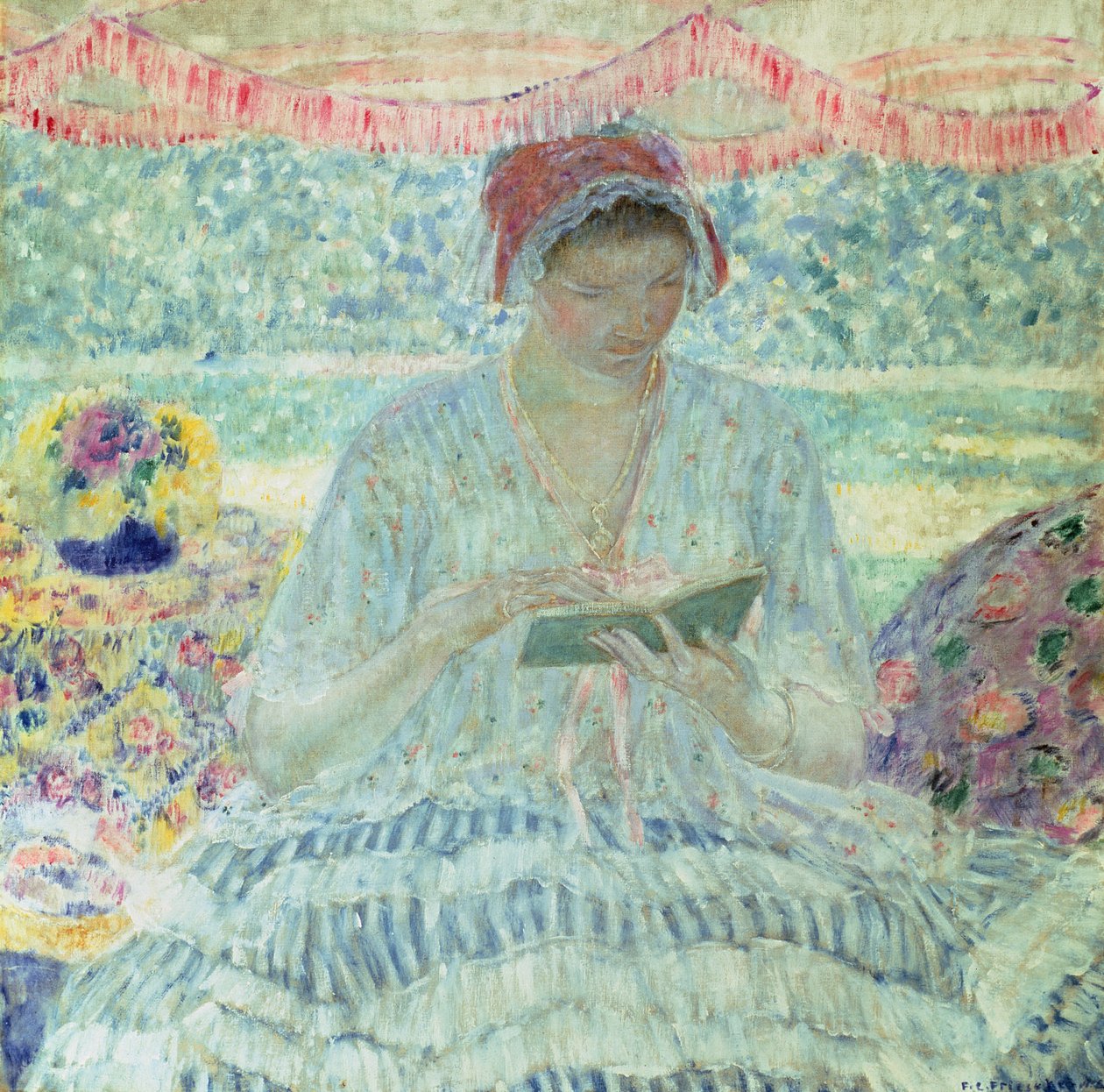 Sommerlesing (olje på lerret) av Frederick Carl Frieseke