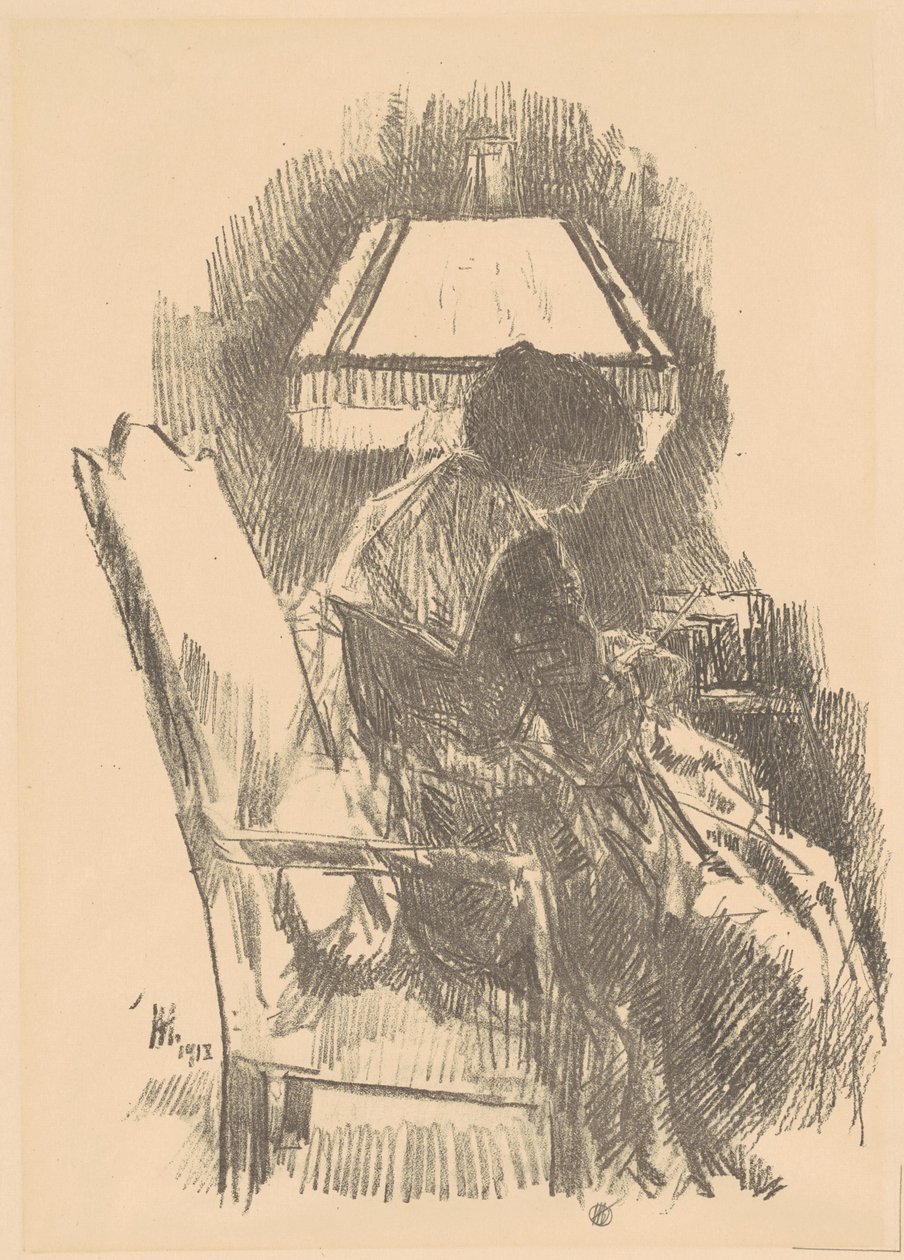 Mrs. Hassam Knitting large, 1918. av Frederick Childe Hassam