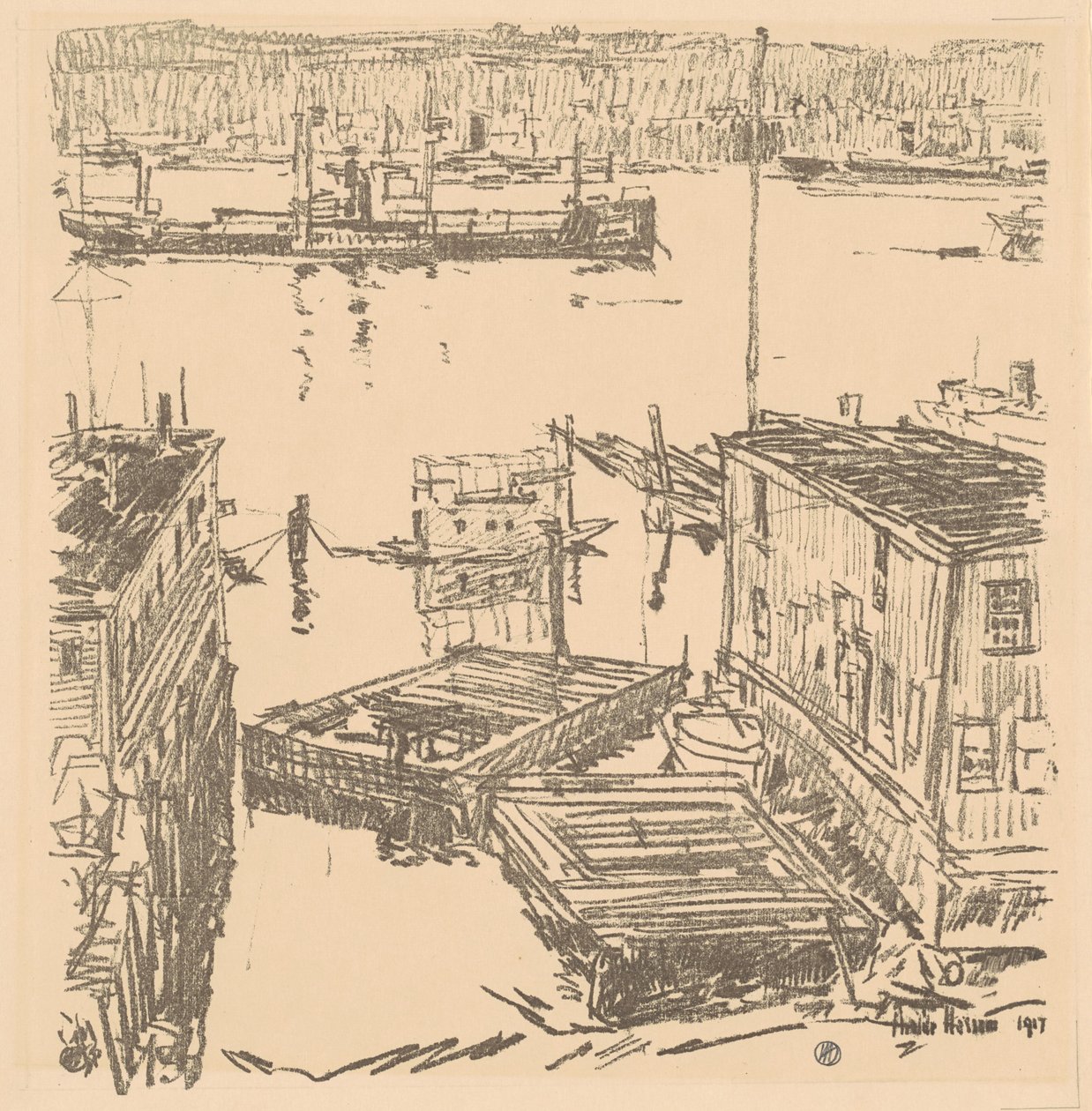 North River, 1917. av Frederick Childe Hassam