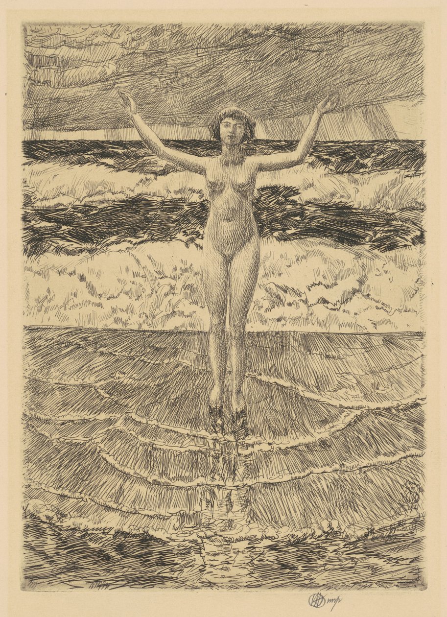 Regndråper og surfing, 1921. av Frederick Childe Hassam