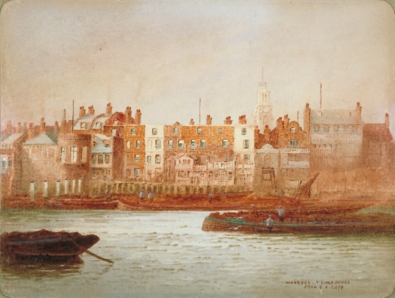 Wharves at Limehouse, London, c1850 av Frederick J Goff