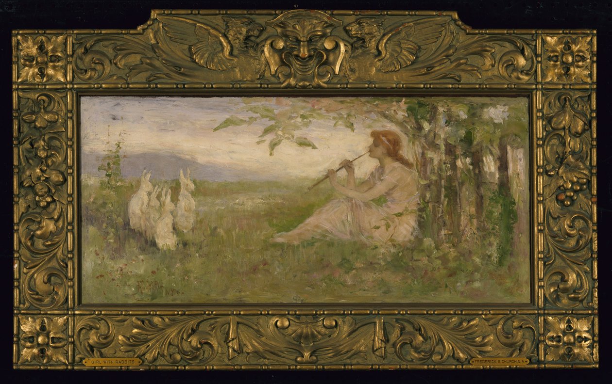 Jente med kaniner, 1886. av Frederick Stuart Church