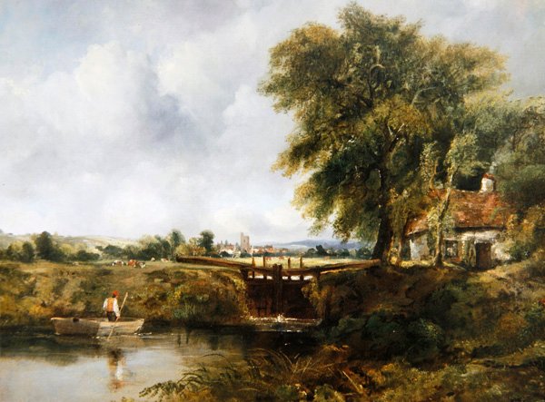 Dedham Lock (olje på lerret) av Frederick Waters Watts
