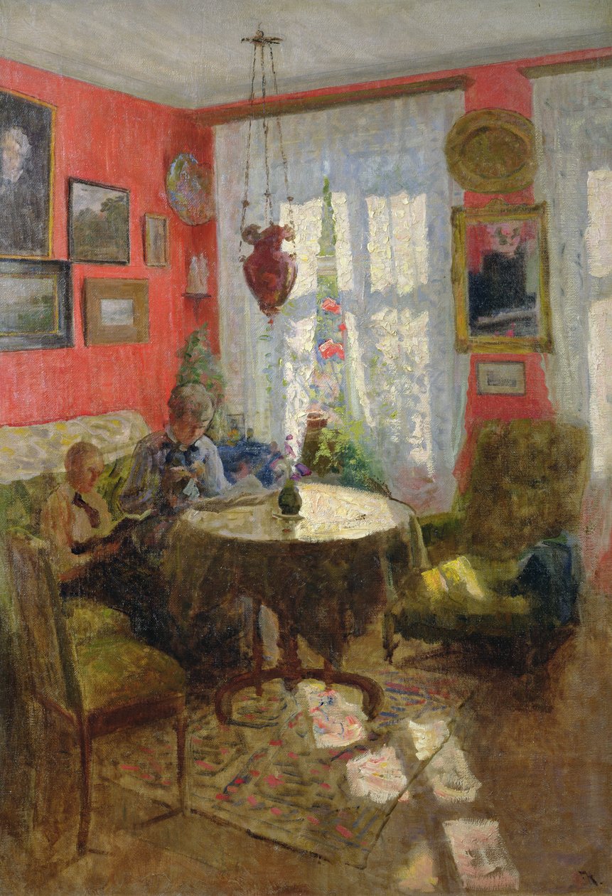 Rødt interiør (olje på lerret) av Fredrik Kolstoe