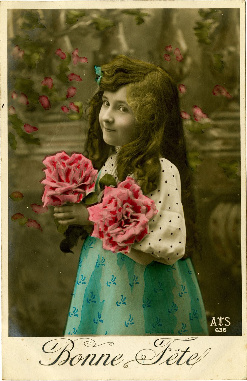 Happy Birthday postkort, 1908 (farget tonet bilde) av French Photographer