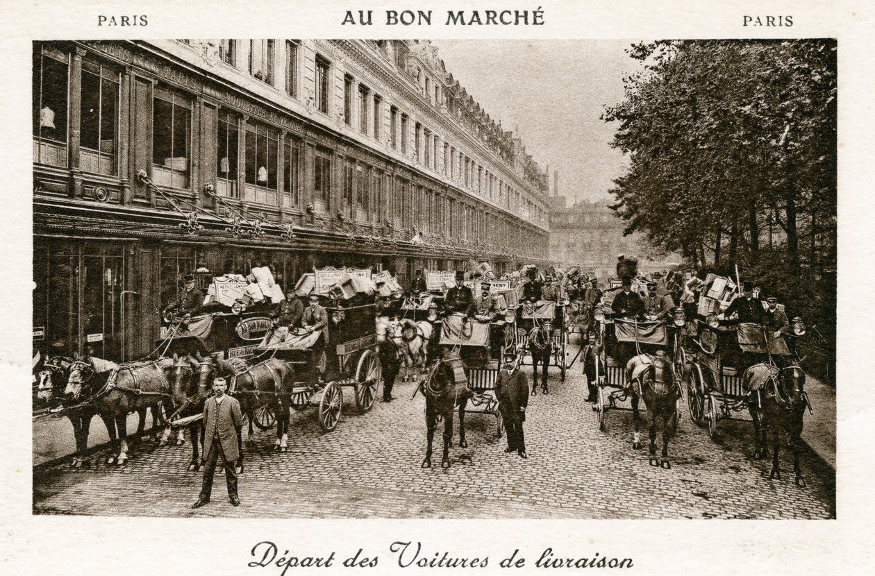 Avgang for varebiler fra Bon Marché varehus, Paris, ca. 1890 av French Photographer
