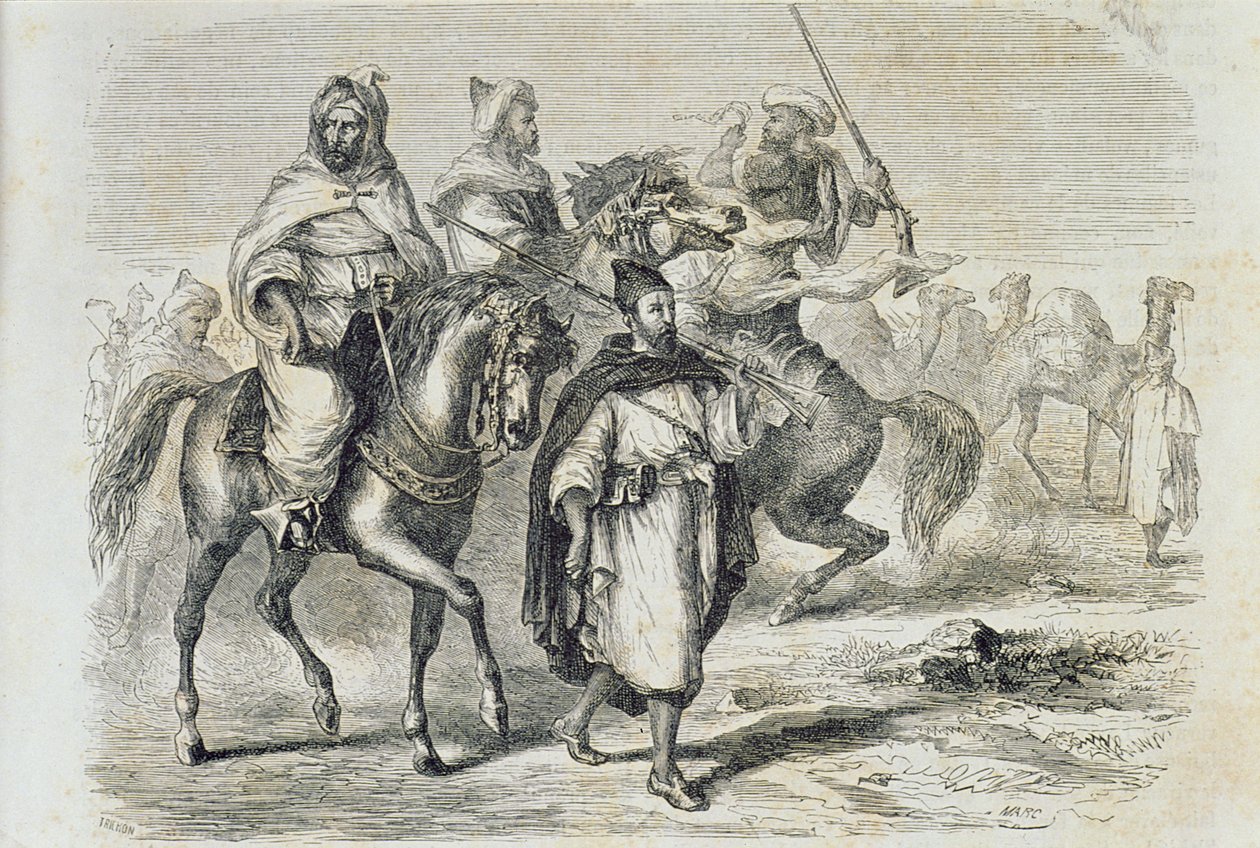 En marokkansk karavane på 1860-tallet, gravert av Auguste Trichon (f.1814) av French School