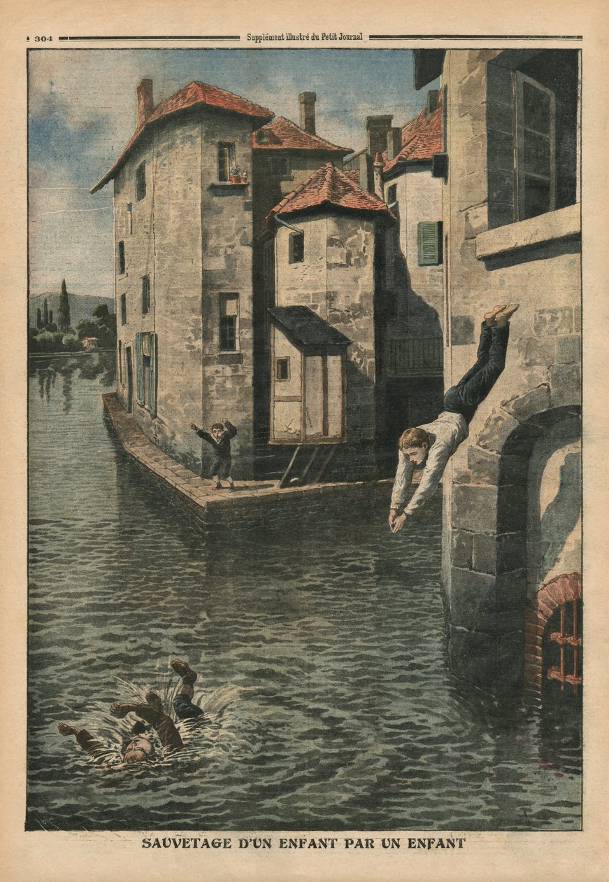 Et barn som redder et annet barn, illustrasjon fra 
